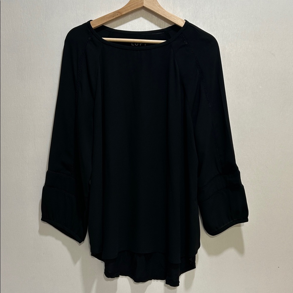 LOFT WOMENS BLACK HIGH LOW BLOUSE LONG SLEEVE  Sz LG